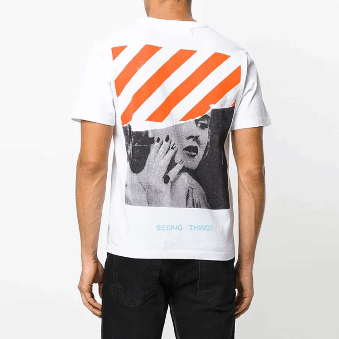 Off-White Herr-T-shirt med tryck, vit