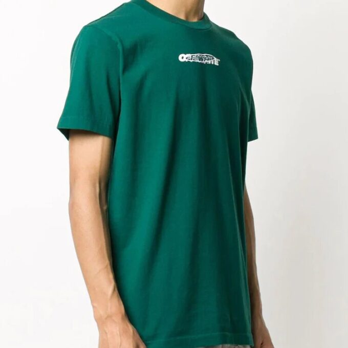 Off-White Herr-T-shirt med tryckt logotyp i grönt