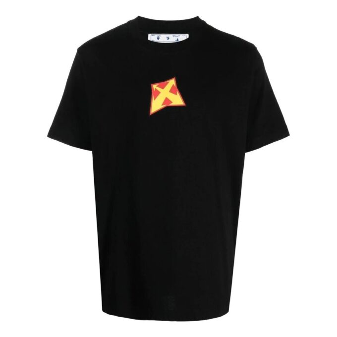 Off-White Herr-T-shirt med tryckt logotyp, rund hals och korta ärmar, svart