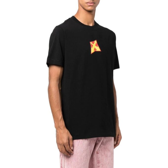 Off-White Herr-T-shirt med tryckt logotyp, rund hals och korta ärmar, svart