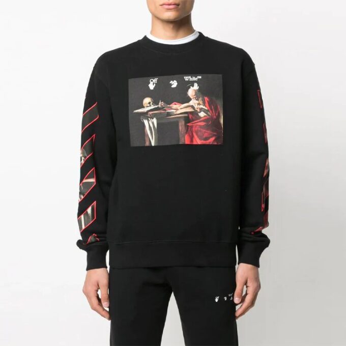 Off-White Herrmönstertryck Rund hals Långärmad Svart