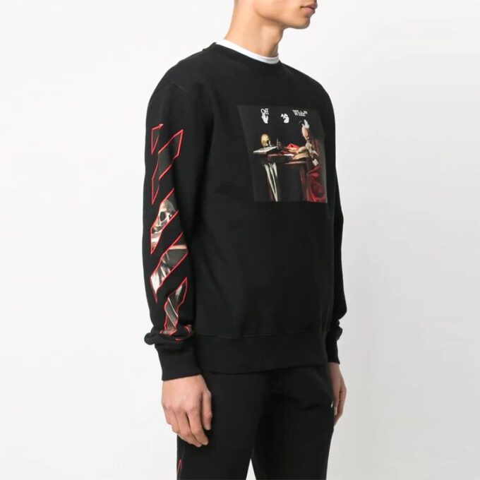 Off-White Herrmönstertryck Rund hals Långärmad Svart
