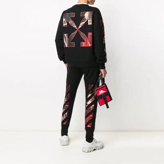 Off-White Herrmönstertryck Rund hals Långärmad Svart