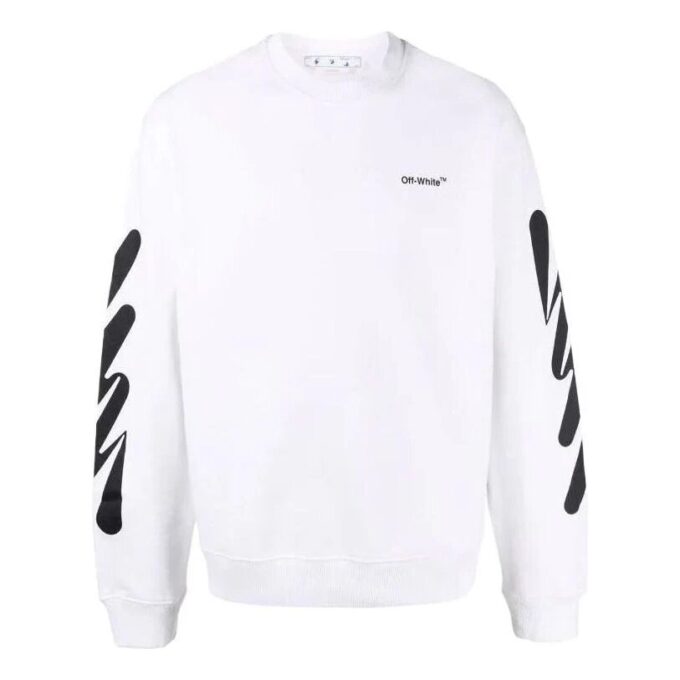 Off-White Herrtröja med logotryck, rund hals, vit