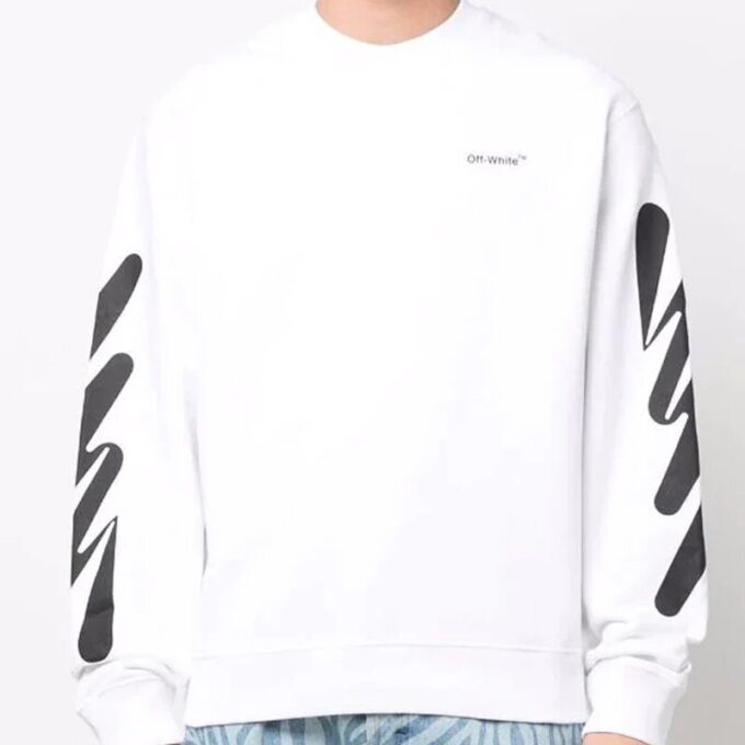Off-White Herrtröja med logotryck, rund hals, vit