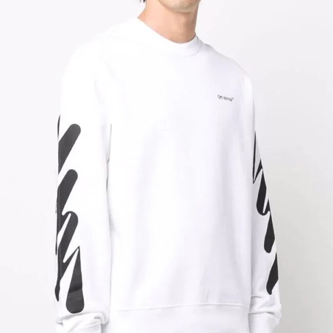 Off-White Herrtröja med logotryck, rund hals, vit