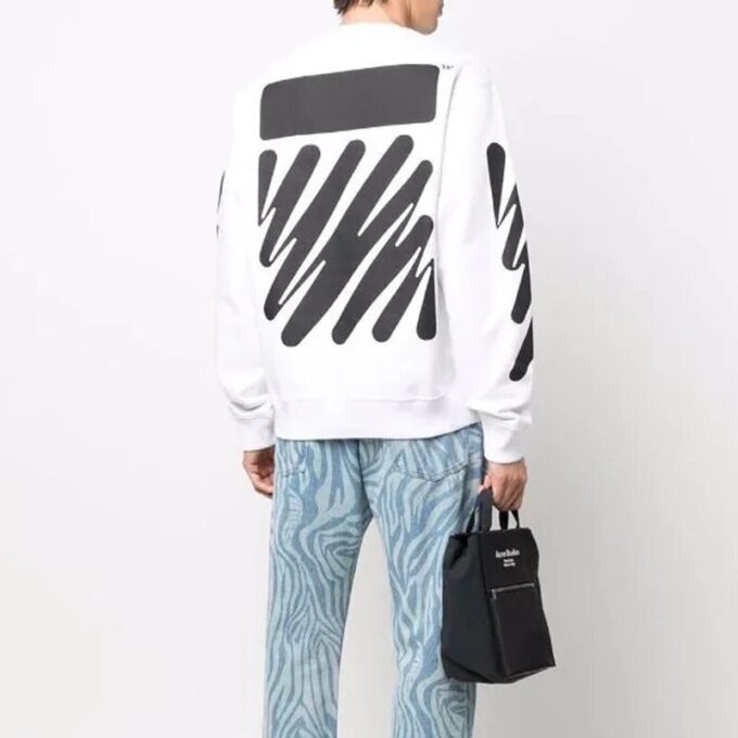 Off-White Herrtröja med logotryck, rund hals, vit
