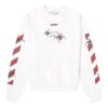 Off-White Herrtröja med spindeltryck, rund hals och långa ärmar, vit