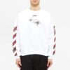 Off-White Herrtröja med spindeltryck, rund hals och långa ärmar, vit