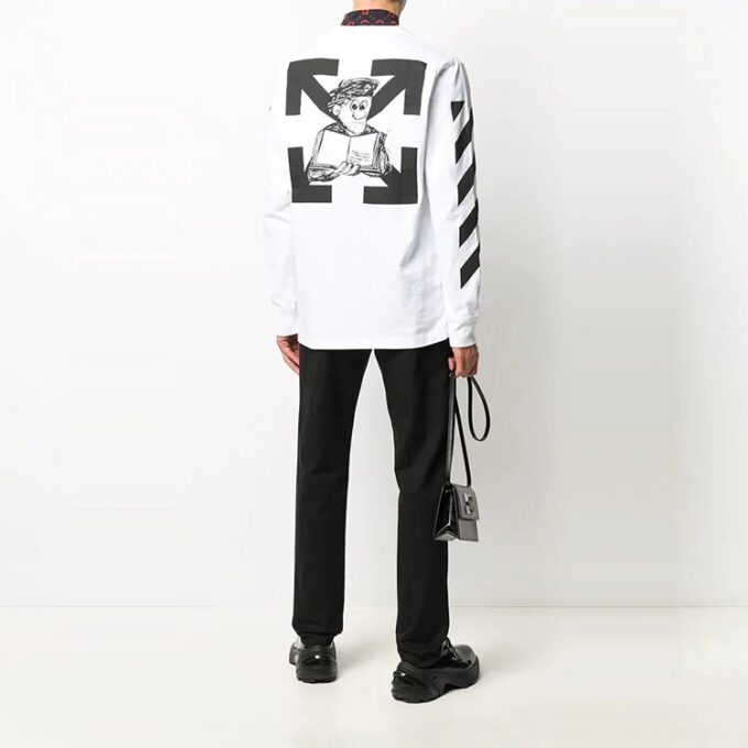 Off-White Långärmad vit T-shirt med tryck för män