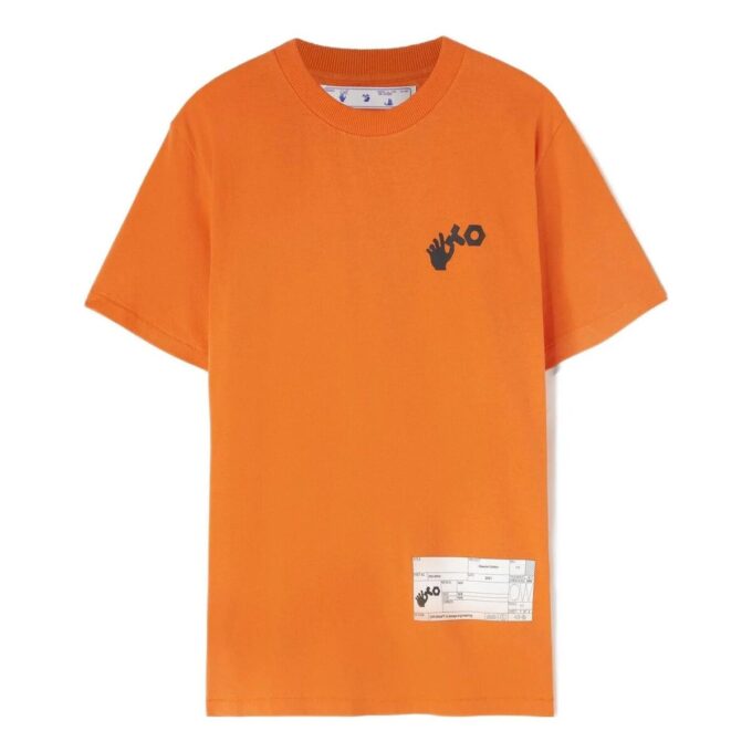 Off-White Men’s x Teenage Engineering Crossover SS22 T-shirt med logotryck, rund hals och korta ärmar, orange