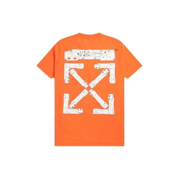 Off-White Men’s x Teenage Engineering Crossover SS22 T-shirt med logotryck, rund hals och korta ärmar, orange