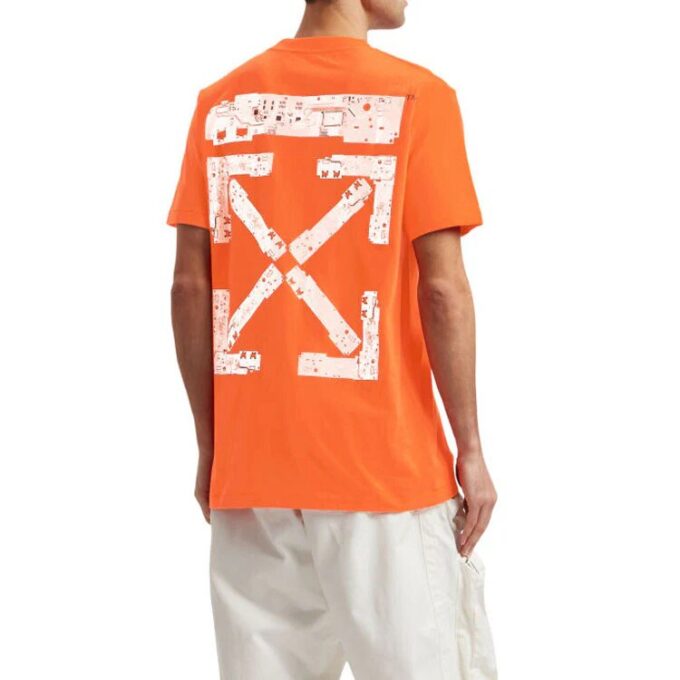 Off-White Men’s x Teenage Engineering Crossover SS22 T-shirt med logotryck, rund hals och korta ärmar, orange