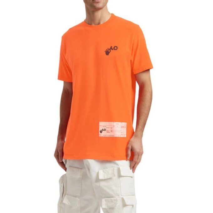 Off-White Men’s x Teenage Engineering Crossover SS22 T-shirt med logotryck, rund hals och korta ärmar, orange