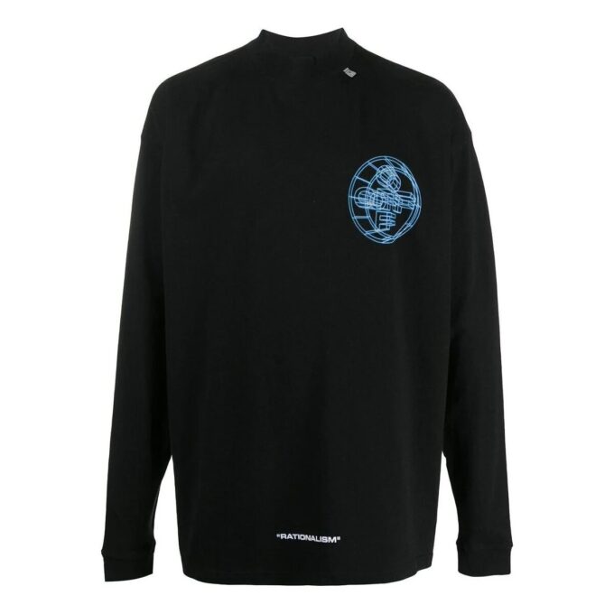 Off-White, svart långärmad T-shirt för herr med 3D-mönster i bokstavsdesign