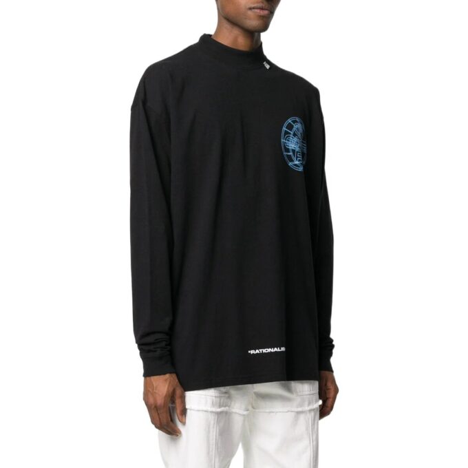 Off-White, svart långärmad T-shirt för herr med 3D-mönster i bokstavsdesign