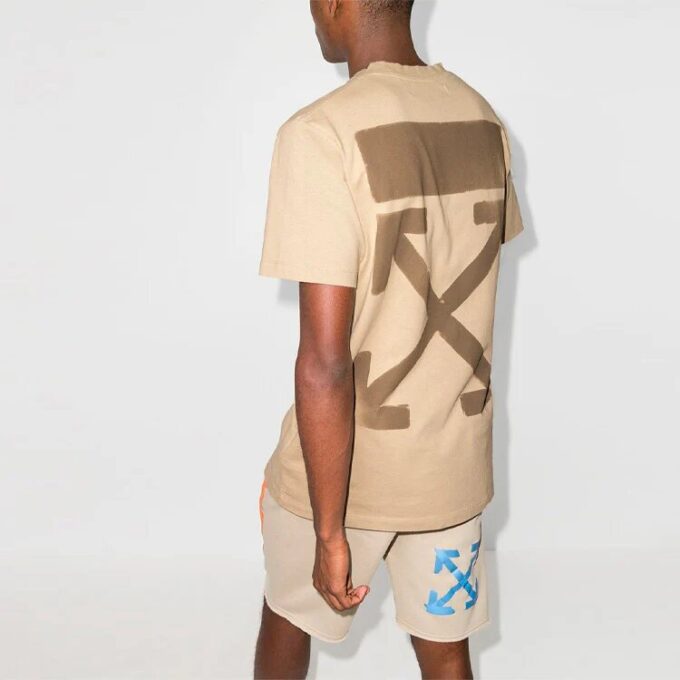 Off-White x Browns 50 Crossover-logotryck, lös rundhalsad kortärmad Shorts-tröja, standardversion, beige