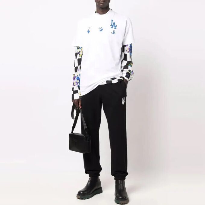Off-White x New Era x MLB Crossover SS22 LA Dodgers-logotyptryck kortärmad vanlig version vit