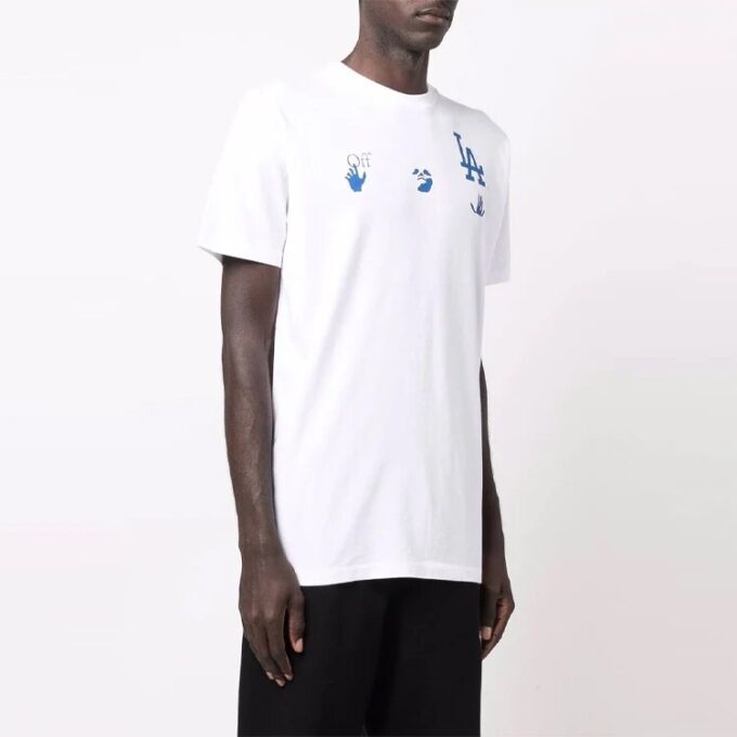 Off-White x New Era x MLB Crossover SS22 LA Dodgers-logotyptryck kortärmad vanlig version vit