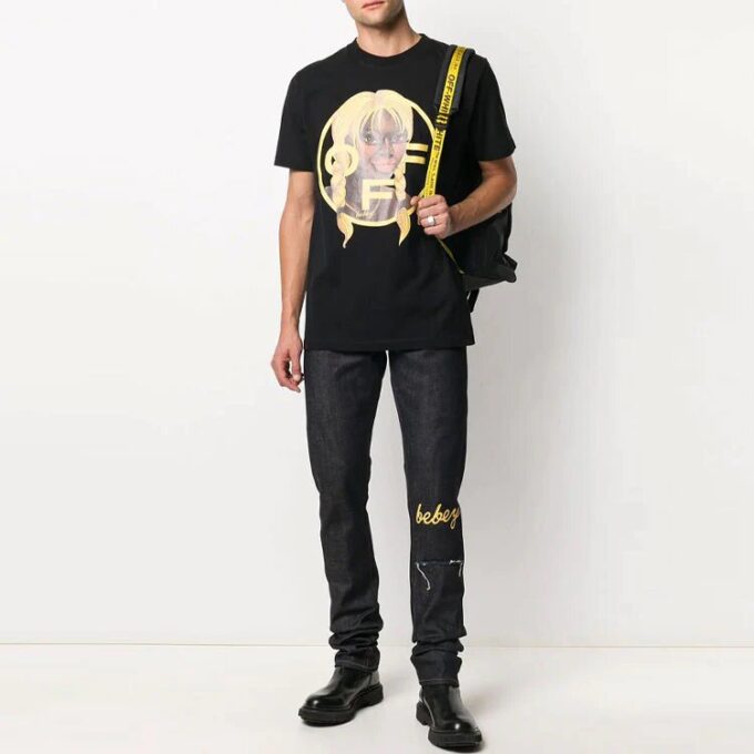 Off-White x Theophilus London Crossover-tryckad casual tröja med rund hals och korta ärmar, svart