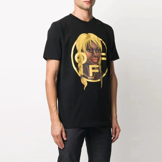Off-White x Theophilus London Crossover-tryckad casual tröja med rund hals och korta ärmar, svart