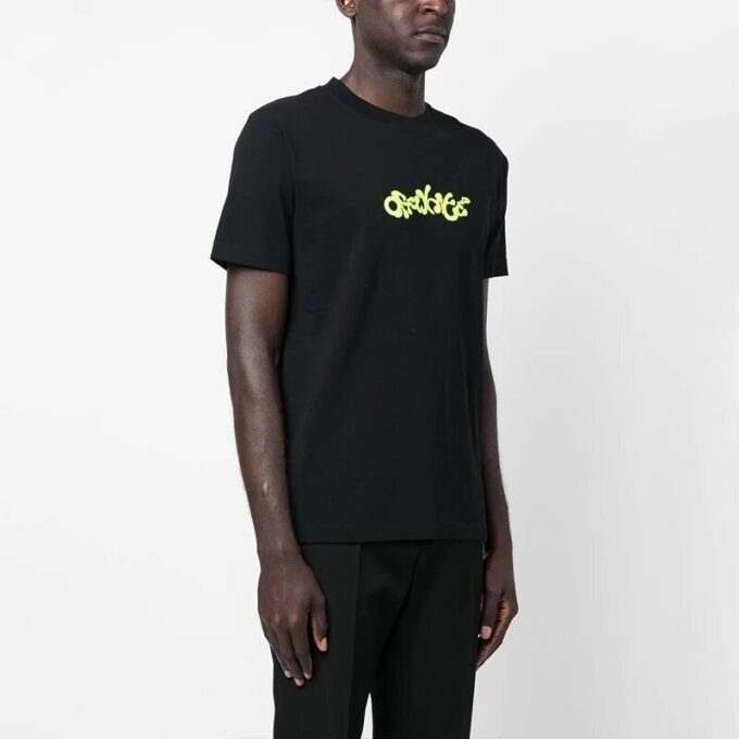 Opposite Arrow Slim Shorts-ärmad T-shirt ”Svart/Lime”