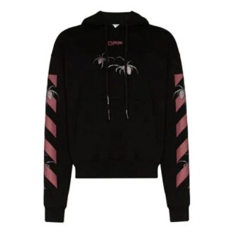 SS20 Spider Arrows-tryck, fleece med huva för män, svart