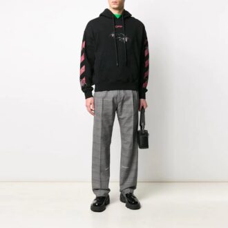 SS20 Spider Arrows-tryck, fleece med huva för män, svart