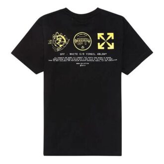 SS20 Svart bomullst-shirt med symboler, kortärmad herrskjorta med logotyp, normal passform