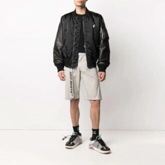 SS21 aviator-jacka med logotryck och sömmar, svart