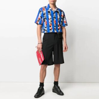 SS21 Blommönster, randig kortärmad skjorta, version blå
