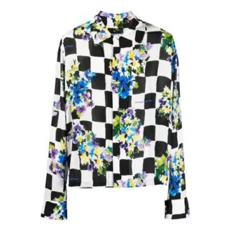 SS21 Blommönster, rutig krage, långärmad skjorta, slim fit-version, svart