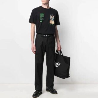 SS21 Bälte med logomönster, casual långbyxor, svart