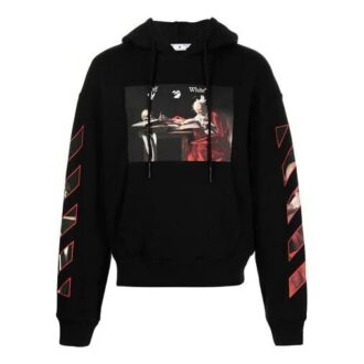 SS21 Caravaggio-tryckt hoodie ”Svart Röd”
