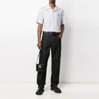 SS21 Casual randig kortärmad skjorta, vit