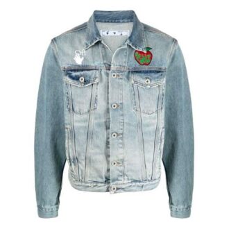 SS21 Denimjacka med Apple-logotypmönster, lös passform, blå