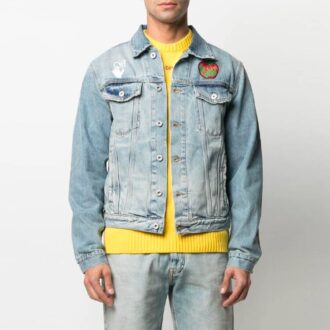 SS21 Denimjacka med Apple-logotypmönster, lös passform, blå