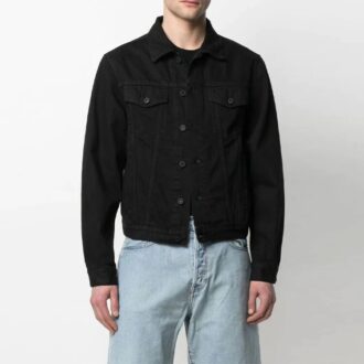 SS21 Denimjacka med logotryck, lös passform, svart