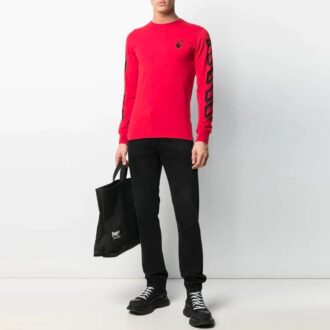 SS21 geometriskt mönster, långärmad, slim fit-version, röd