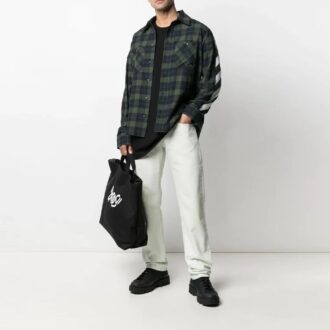 SS21 Långärmad flanellskjorta med randigt tryck Grön