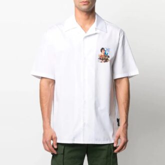 SS21 Mönstrad kortärmad skjorta med krage, slim fit, vit