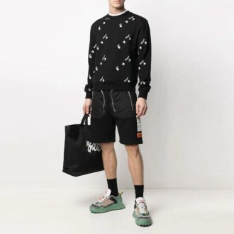 SS21 Tryckt slim fit-tröja med rund hals, svart